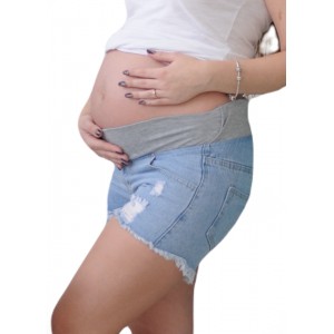 Рваные джинсовые шорты под живот для беременных Голубые